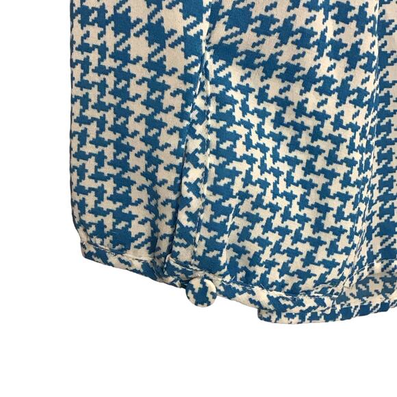 J CREW Houndstooth Plaid Ruffle Front Bib Shirt Top Teal  Blue White sz 2 - Picture 7 of 9